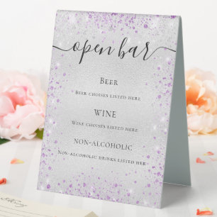Silver purple glitter sparkles script bar menu
