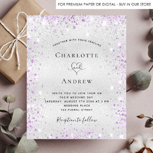 Silver purple glitter wedding invitation budget flyer