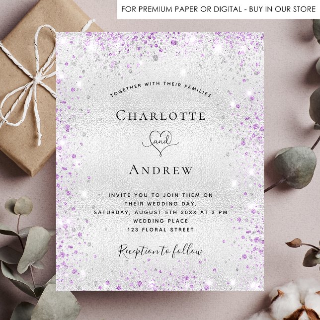 Silver purple glitter wedding invitation budget flyer (Creator Uploaded)