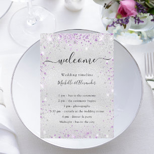 Silver purple glitter wedding program