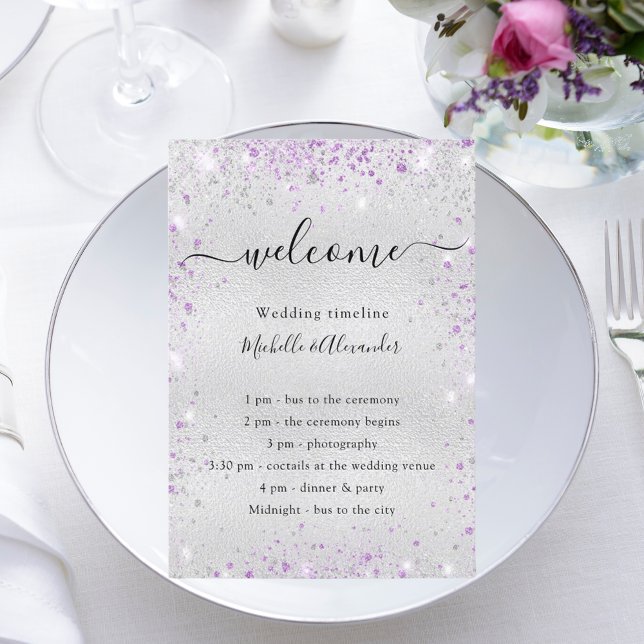 Silver purple glitter wedding program (Creator Uploaded)