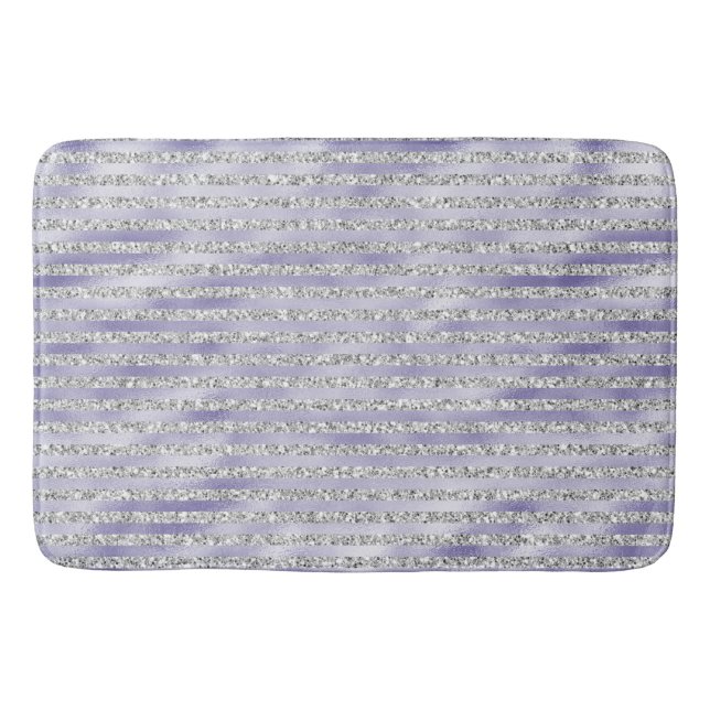 Silver Purple Glitzy Glitter Stripes Bath Mat (Front)