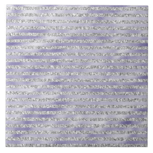 Silver Purple Glitzy Glitter Stripes Ceramic Tile
