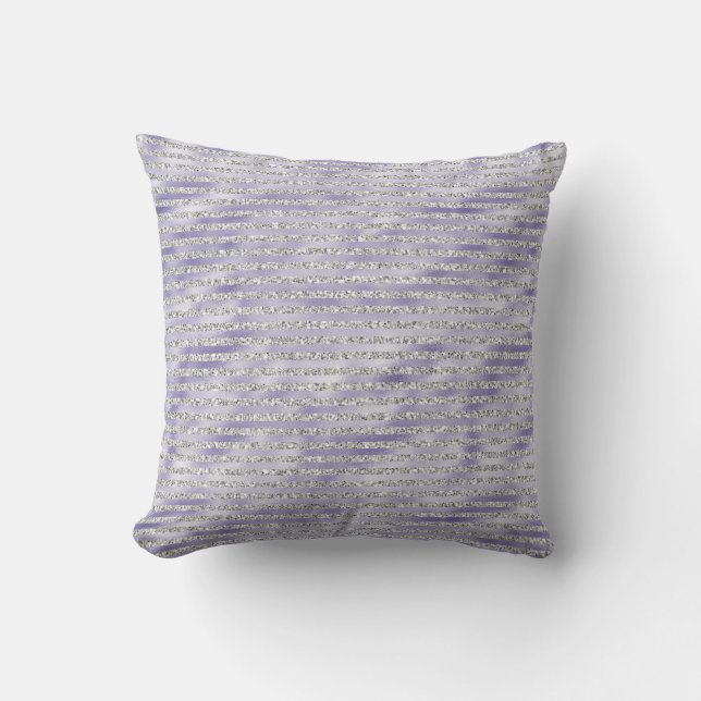 Silver Purple Glitzy Glitter Stripes Cushion (Front)