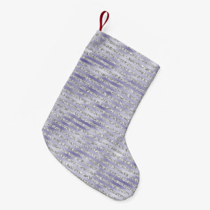 Silver Purple Glitzy Glitter Stripes Small Christmas Stocking