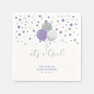 Silver & Purple It's a Girl Baby Shower Napkins