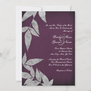 Silver & Purple Leaves Vintage Wedding Invitations