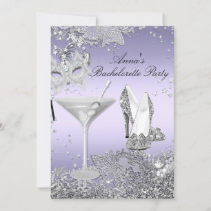 Silver Purple Mask & Jewel Lace Bachelorette Party Invitation