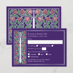 Silver Purple Medieval Floral Sword Wedding RSVP Card