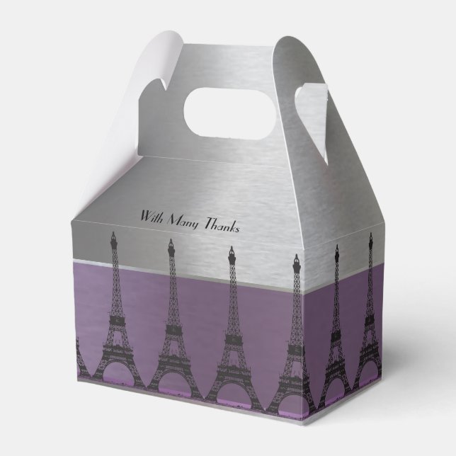 Silver Purple Metallic Paris Eiffel Personalised Favour Box (Front Side)