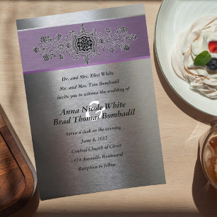 Silver Purple Metallic Wedding Invitation