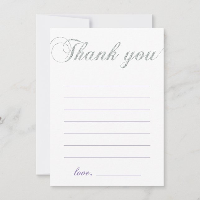 Silver & Purple | Modern Girl Party Thank You Note Card (Front)
