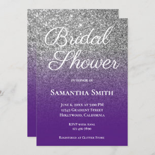 Silver Purple Ombre Glitter Bridal Shower Invitation