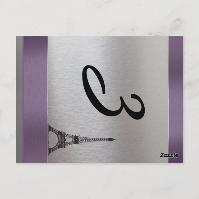 Silver Purple Paris Eiffel Tower Table Number Postcard (Back)