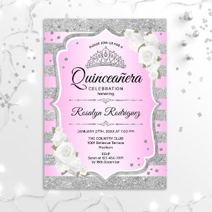 Silver Purple Pink Quinceanera Invitation