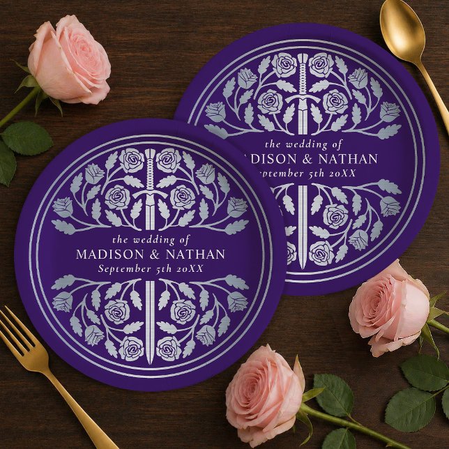 Silver Purple Royal Mediaeval Sword Wedding  Paper Plate (Creator Uploaded)
