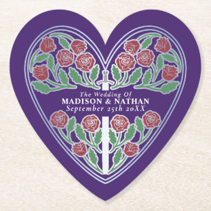 Silver Purple Royal Medieval Floral Sword Wedding Paper Coaster