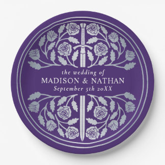 Silver Purple Royal Medieval Sword Wedding  Paper Plate