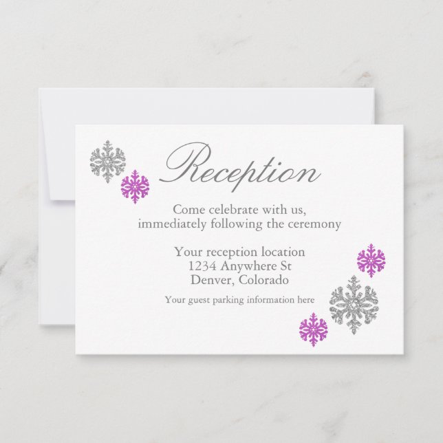 Silver Purple Snowflake Winter Reception Card (Front)