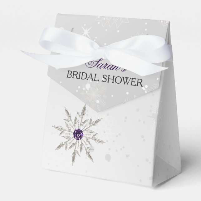 silver purple snowflakes bridal shower favour box (Front Side)
