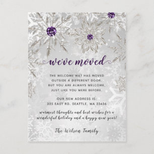 Silver Purple Snowflakes Holiday Moving Postcard