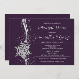 Silver Purple Snowflakes Winter Rehearsal Dinner  Invitation