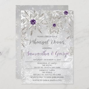 Silver Purple Snowflakes Winter Rehearsal Dinner  Invitation