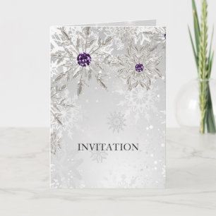 silver purple snowflakes winter wedding invitation