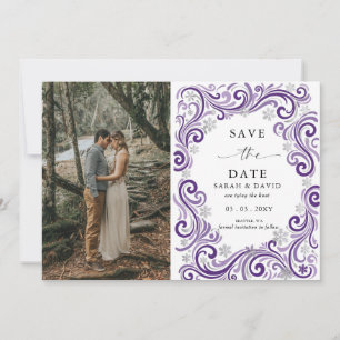Silver Purple Snowflakes Winter Wedding Photo  Save The Date