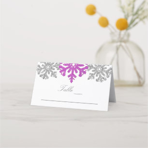Silver Purple Snowflakes Winter Wedding Place Card