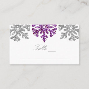 Silver Purple Snowflakes Winter Wedding Place Card