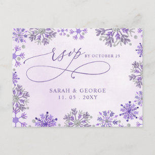 Silver Purple Snowflakes Winter Wedding Rsvp Postcard
