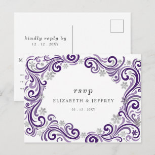 Silver Purple SnowflakesWinter Wedding RSVP Postcard