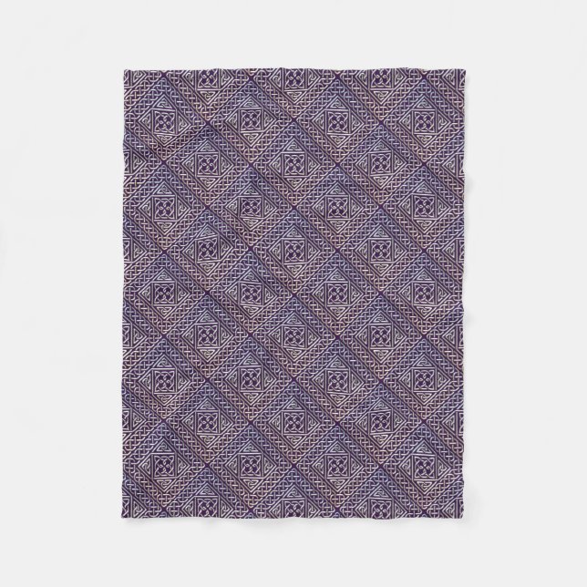 Silver Purple Square Shapes Celtic Knots Pattern Fleece Blanket (Front)
