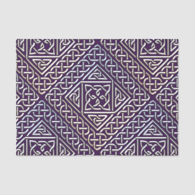 Silver Purple Square Shapes Celtic Knots Pattern Tissue Paper (Front)