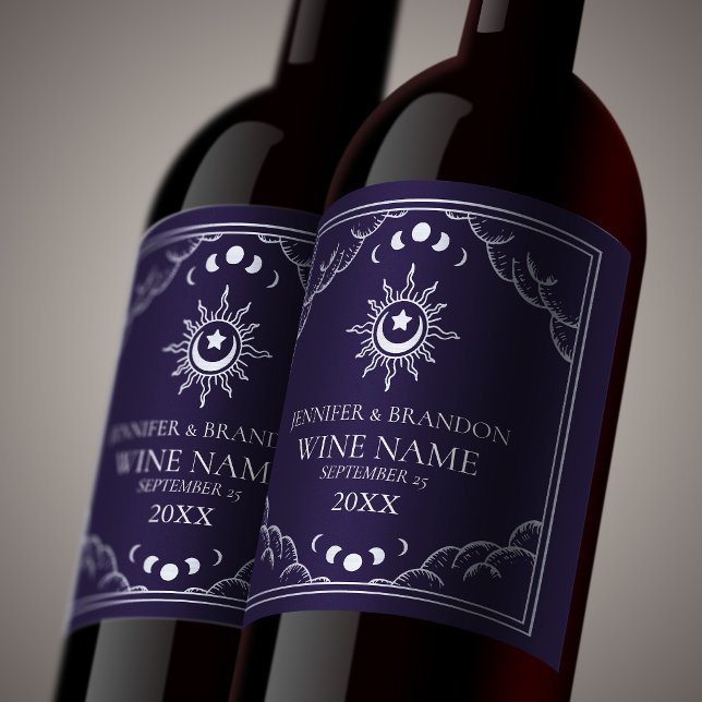 Silver & Purple Vintage Tarot Card Wedding  Wine Label (Creator Uploaded)