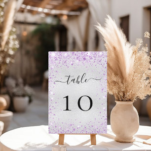 Silver purple violet glitter table number card