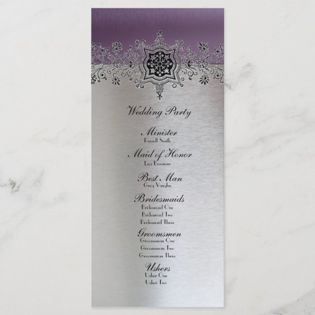 Silver Purple Wedding Program (Front)