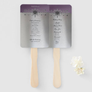 Silver Purple Wedding Program Hand Fan