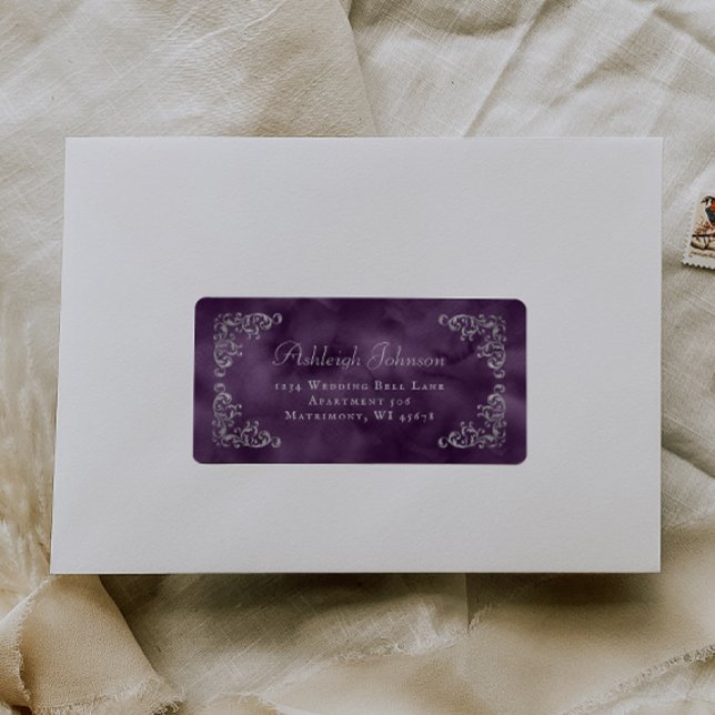 Silver Purple Wedding RSVP Return Address Label (Creator Uploaded)