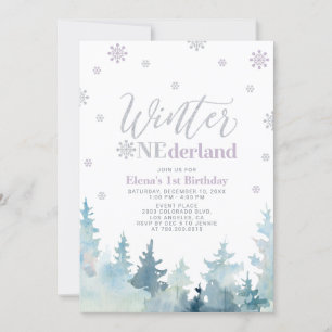 Silver & Purple Winter onederland 1st birthday Invitation