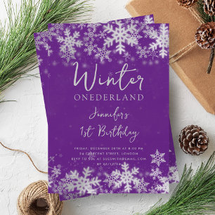 Silver Purple Winter ONEDERLAND 1st Birthday Invitation