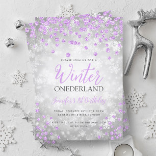 Silver Purple Winter ONEDERLAND 1st Birthday Invitation