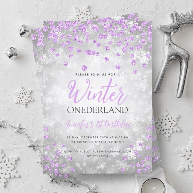 Silver Purple Winter ONEDERLAND 1st Birthday Invitation (Silver Purple Winter ONEDERLAND 1st Birthday Invitation)