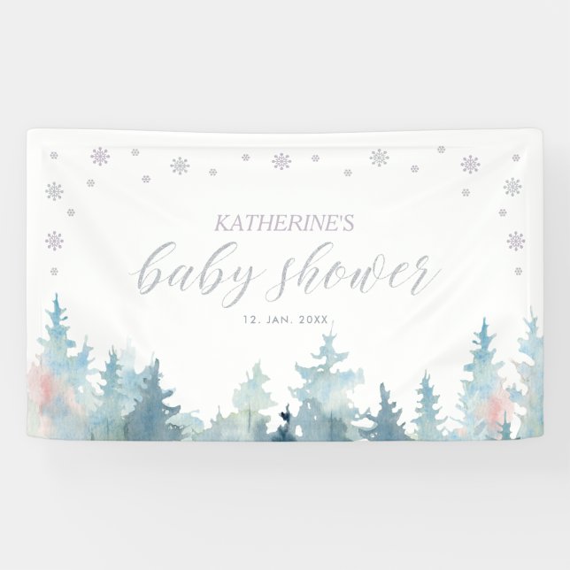 Silver & Purple Winter Wonderland Baby Shower Banner (Horizontal)