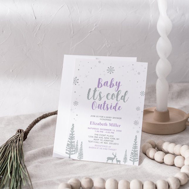 Silver & Purple Winter Wonderland Girl Baby Shower Invitation (Creator Uploaded)