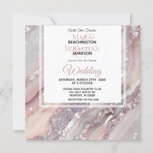 *~*  Silver QR BLUSH PINK AGATE AR66 RSVP Wedding Invitation