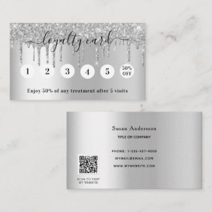 Silver QR code glitter drips elegant Loyalty Card