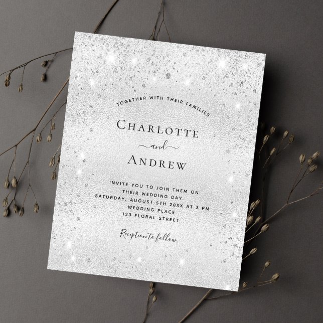 Silver QR code RSVP budget wedding invitation Flyer (Creator Uploaded)