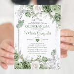 Silver Quinceañera Sage Green Crown Butterfly Invitation<br><div class="desc">Quinceañera Sage Green & Silver Crown Mexican Butterfly Invitation
Mis Quince 15 Anos,  16th Birthday, </div>